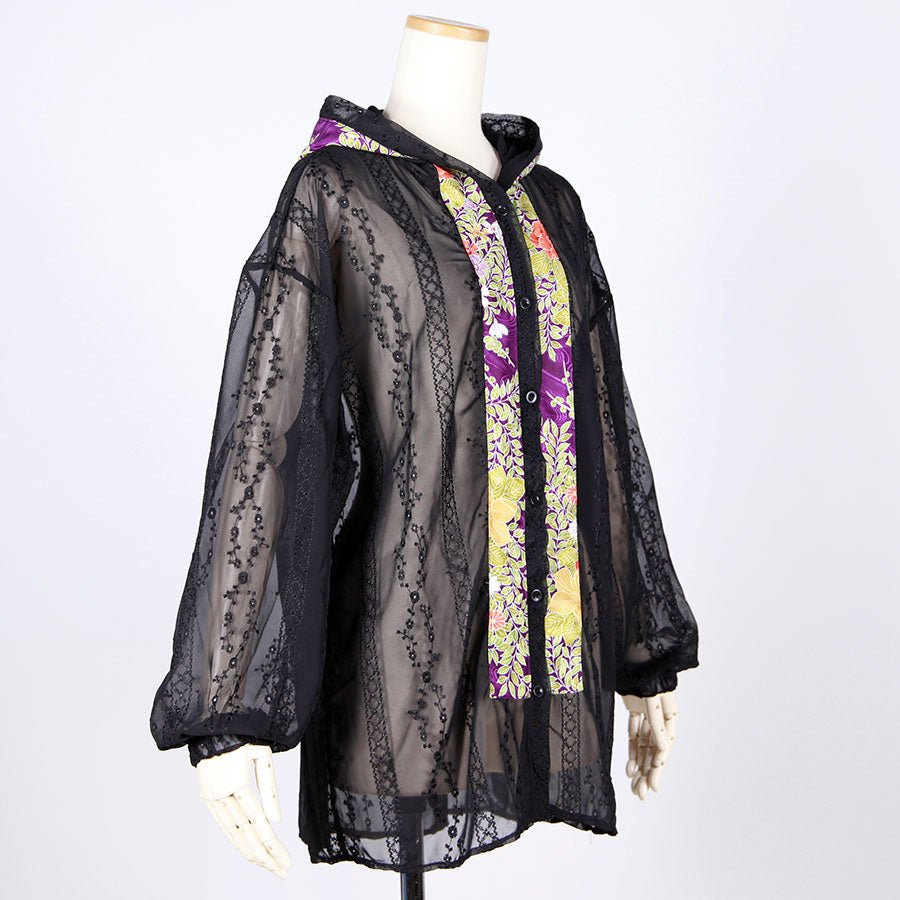 [One-of-a-kind item] TKg Vintage Kimono Four Seasons Flower Thin Parka