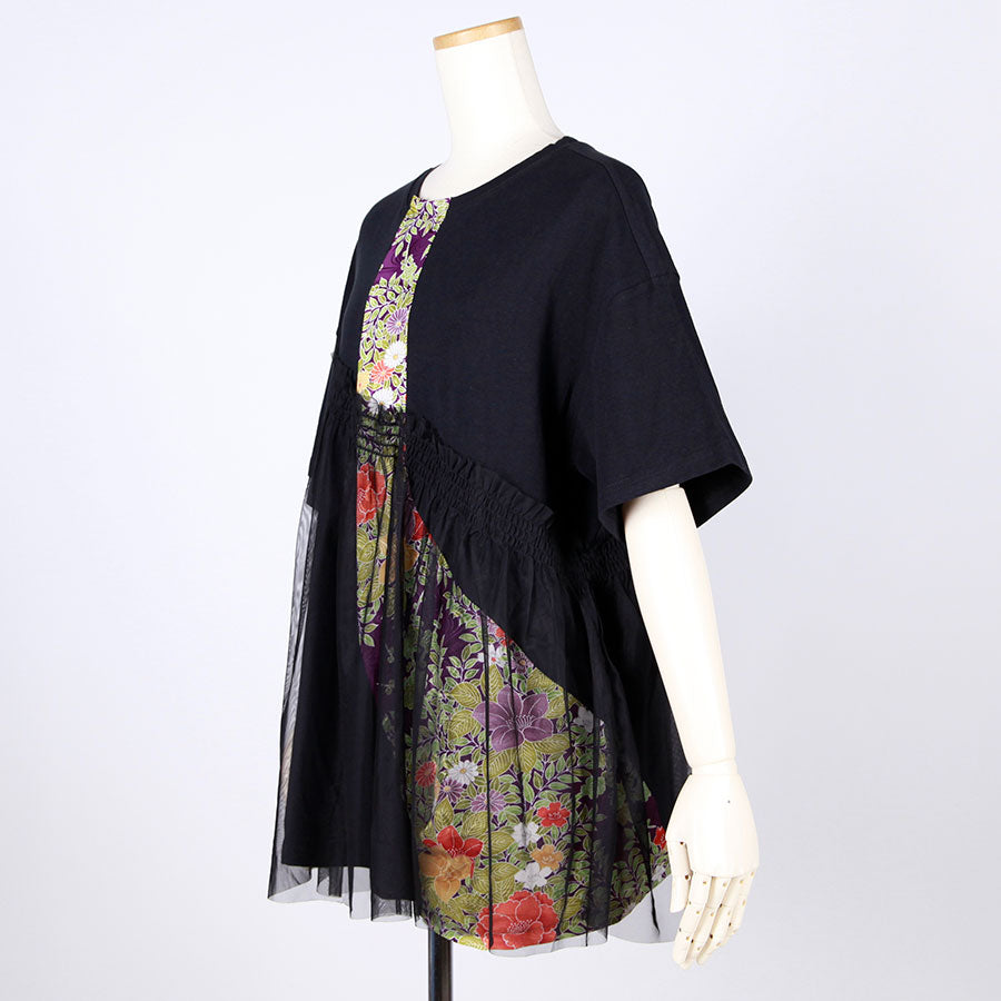 [One-of-a-kind item] TKg Vintage Kimono Four Seasons Flower Flow Switching Tops