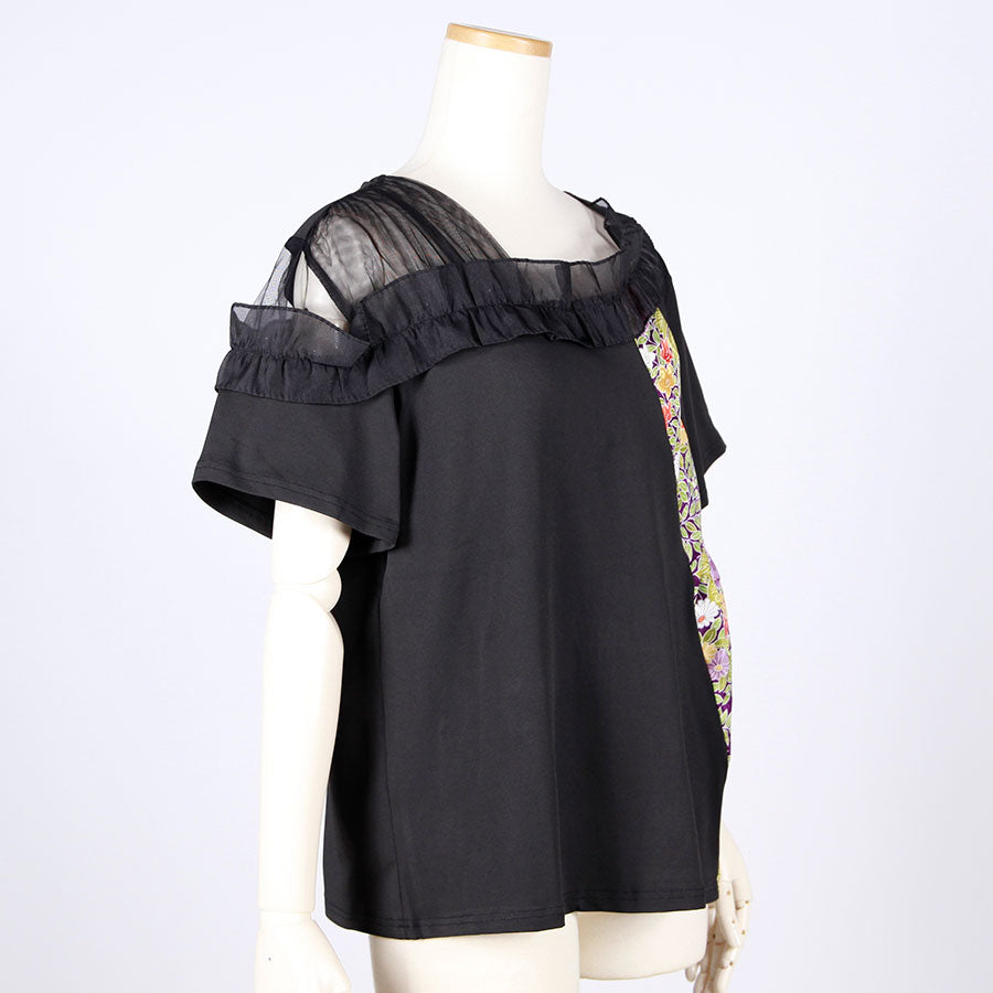 [One-of-a-kind item] TKg Vintage Kimono Four Seasons Flower Sheer Right Shoulder tops