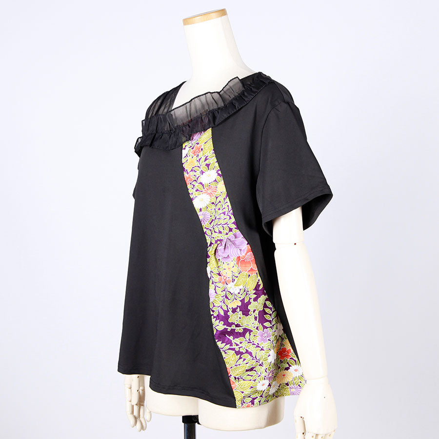 [One-of-a-kind item] TKg Vintage Kimono Four Seasons Flower Sheer Right Shoulder tops