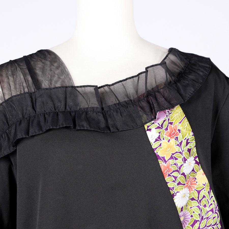 [One-of-a-kind item] TKg Vintage Kimono Four Seasons Flower Sheer Right Shoulder tops