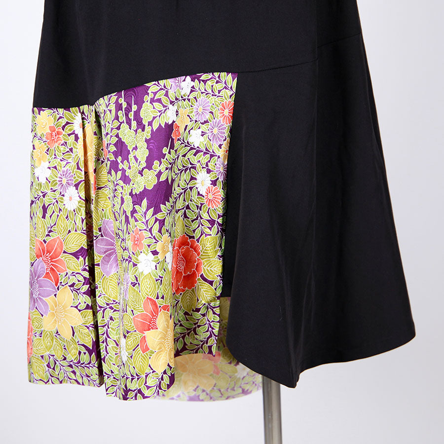 [One-of-a-kind item] TKg Vintage Kimono Four Seasons Flower Asymmetric Switching Skirt