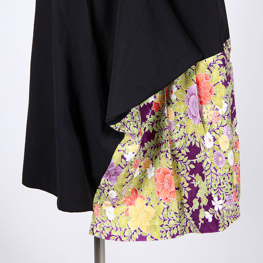 [One-of-a-kind item] TKg Vintage Kimono Four Seasons Flower Asymmetric Switching Skirt