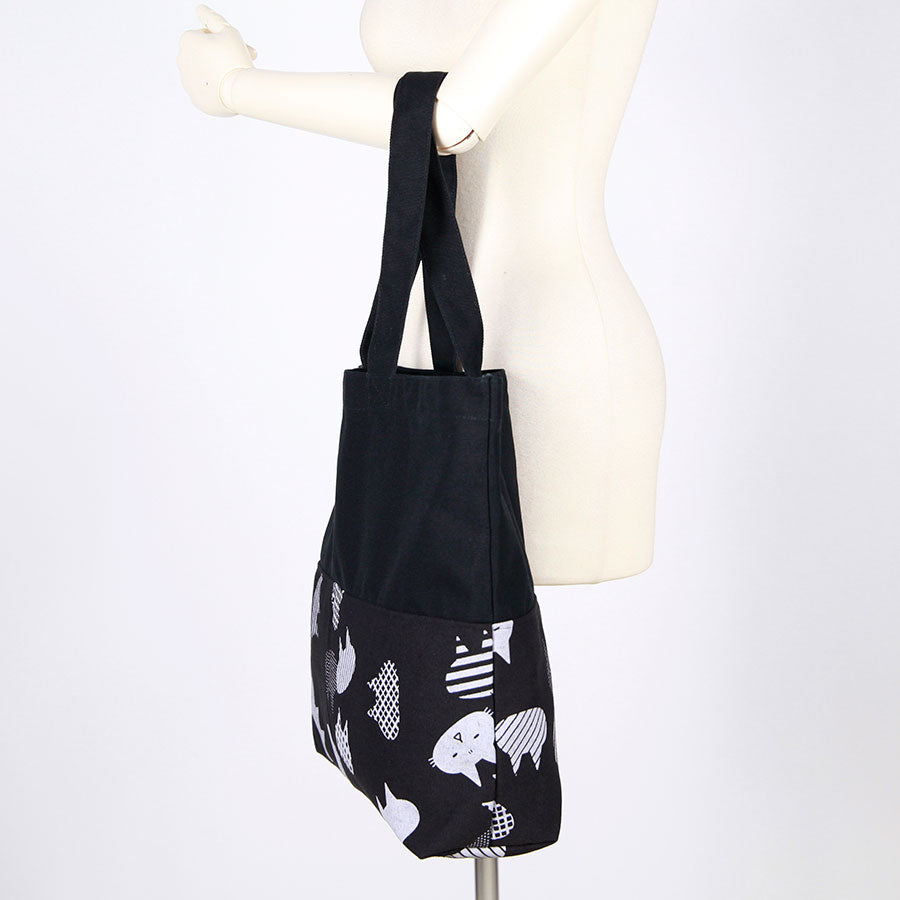MINT NeKO Switching Canvas Tote Bag / BK-WH