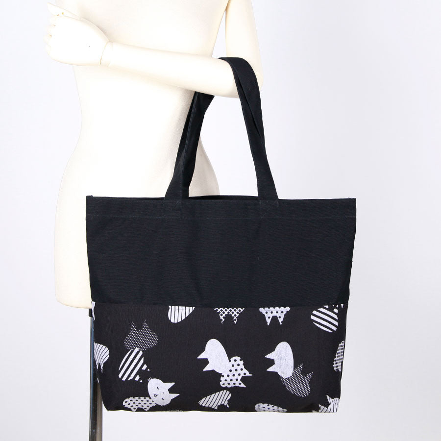 MINT NeKO Switching Canvas Tote Bag / BK-WH