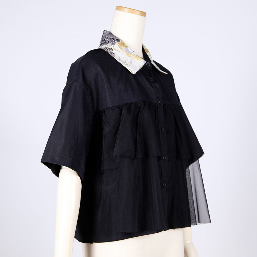 【一点物】TKg 黒い牡丹 ふりふりシャツジャケット