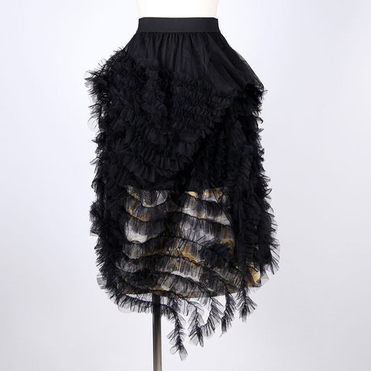 [One-of-a-kind item] TKg Black Peony Frilly Skirt