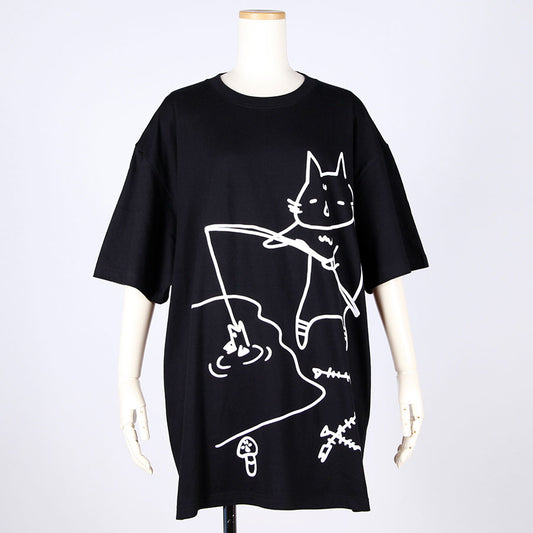 MINT NeKO Fishing BIG T-shirt / BK-WH