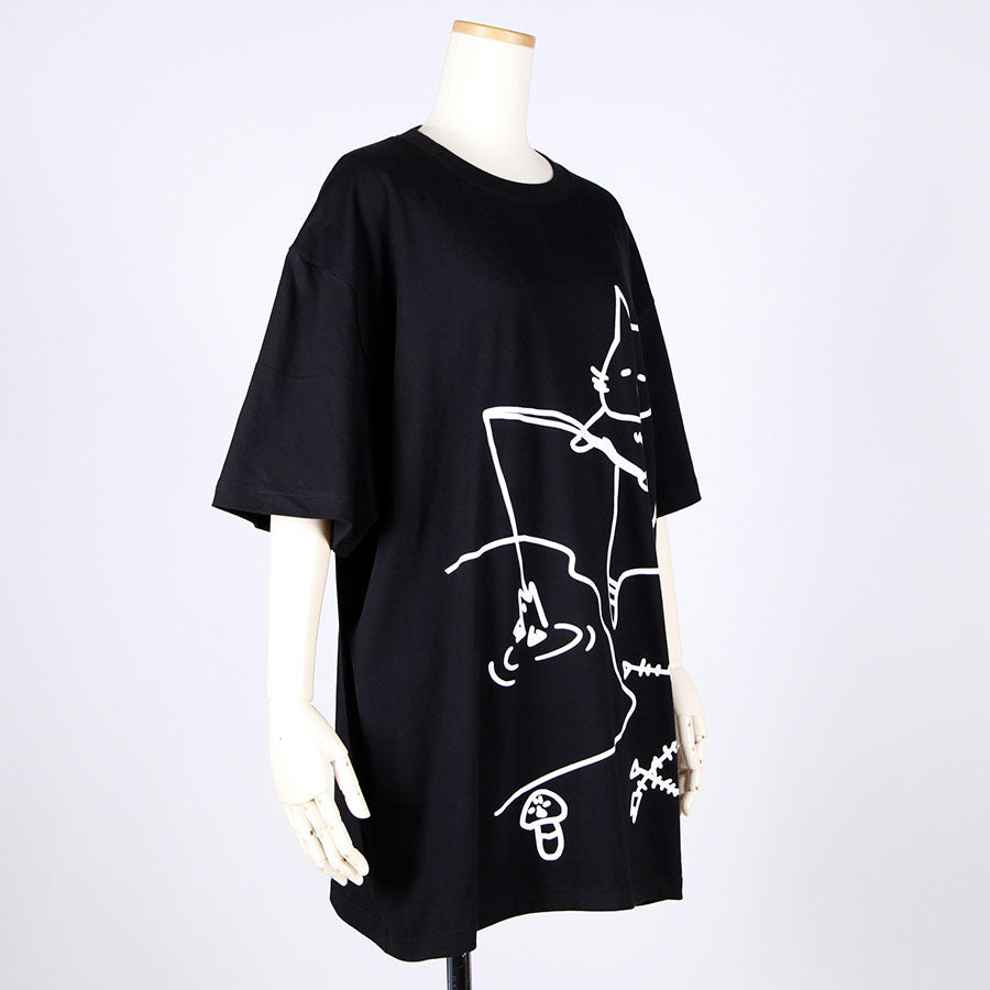 MINT NeKO Fishing BIG T-shirt / BK-WH