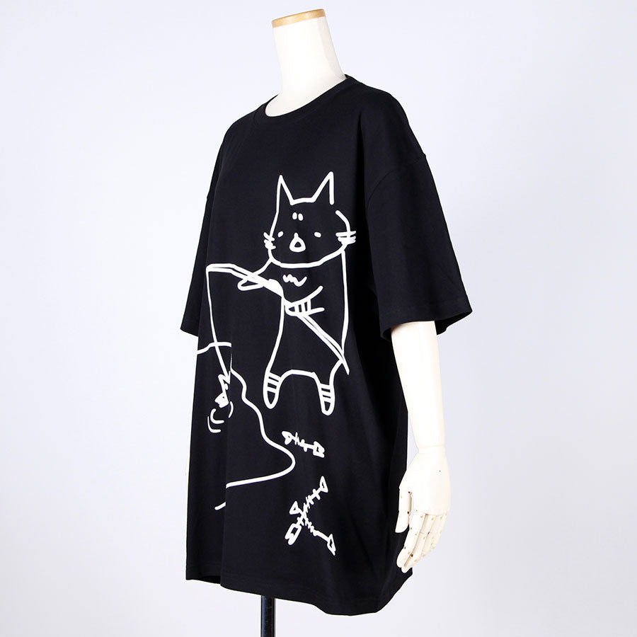 MINT NeKO Fishing BIG T-shirt / BK-WH