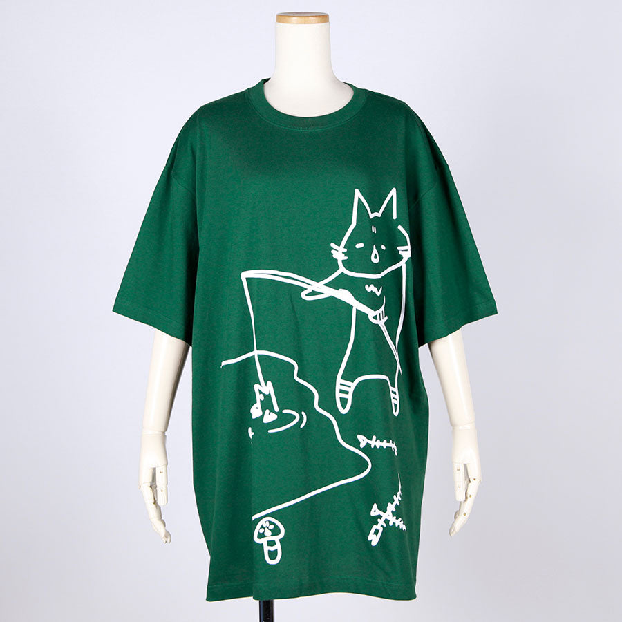 MINT NeKO Fishing BIG T-shirt / GRN-WH