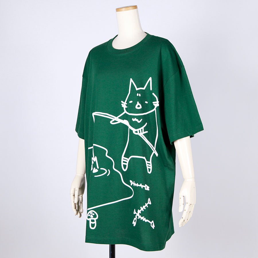 MINT NeKO Fishing BIG T-shirt / GRN-WH
