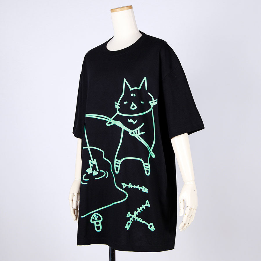 MINT NeKO Fishing BIG T-shirt / BK-GRN