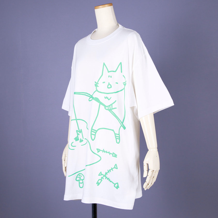 MINT NeKO Fishing BIG T-shirt / WH-GRN