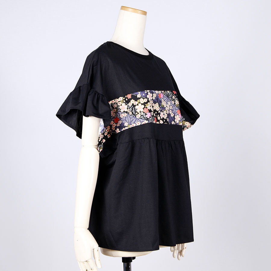 【一点物】TKg 斜行桜 フリル袖トップス