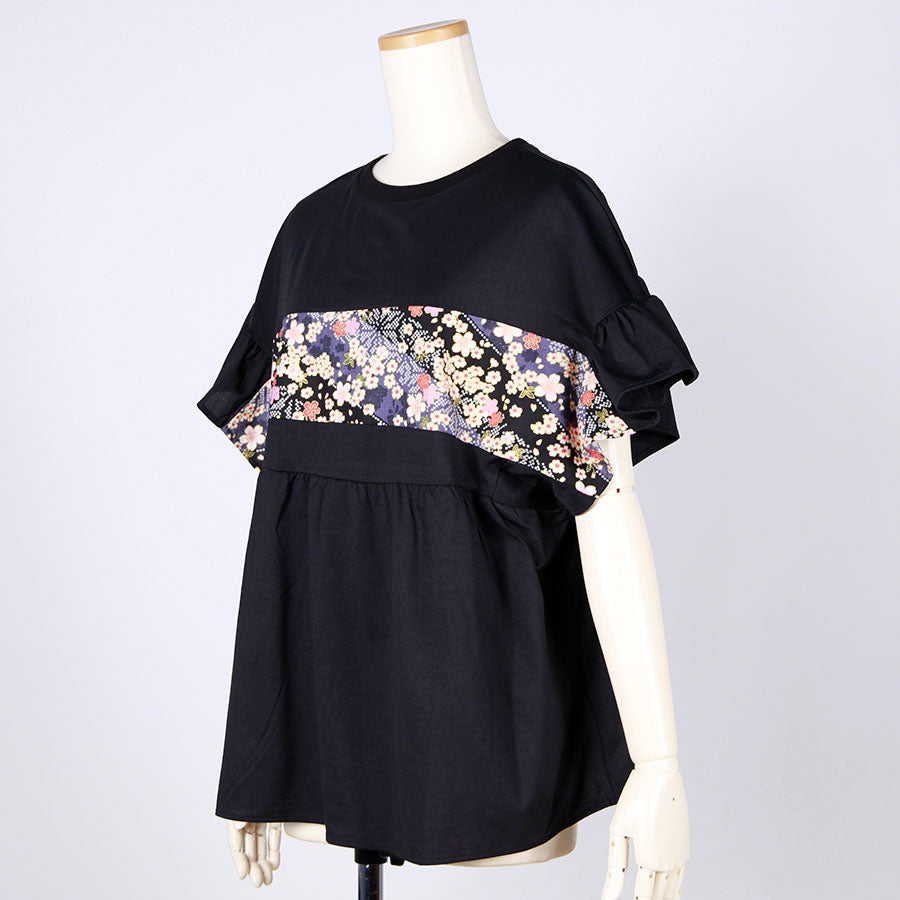 【一点物】TKg 斜行桜 フリル袖トップス