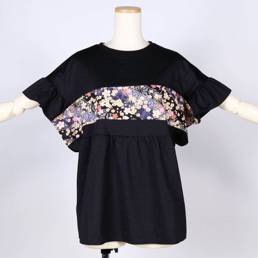 【一点物】TKg 斜行桜 フリル袖トップス