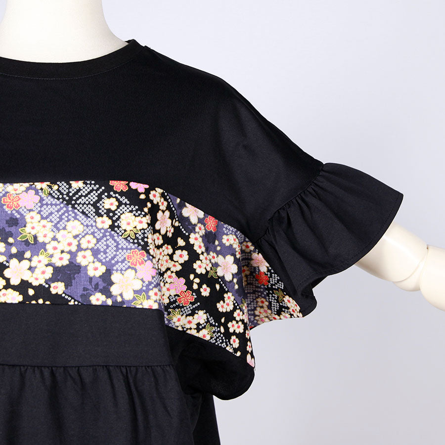 【一点物】TKg 斜行桜 フリル袖トップス