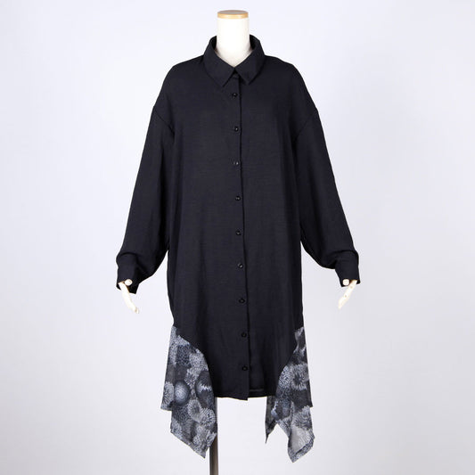 gouk ひらひらロングシャツ BK-GY