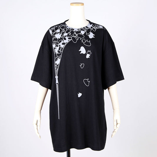 MINT NeKO ジッパープリント BIG Tシャツ BK-GY
