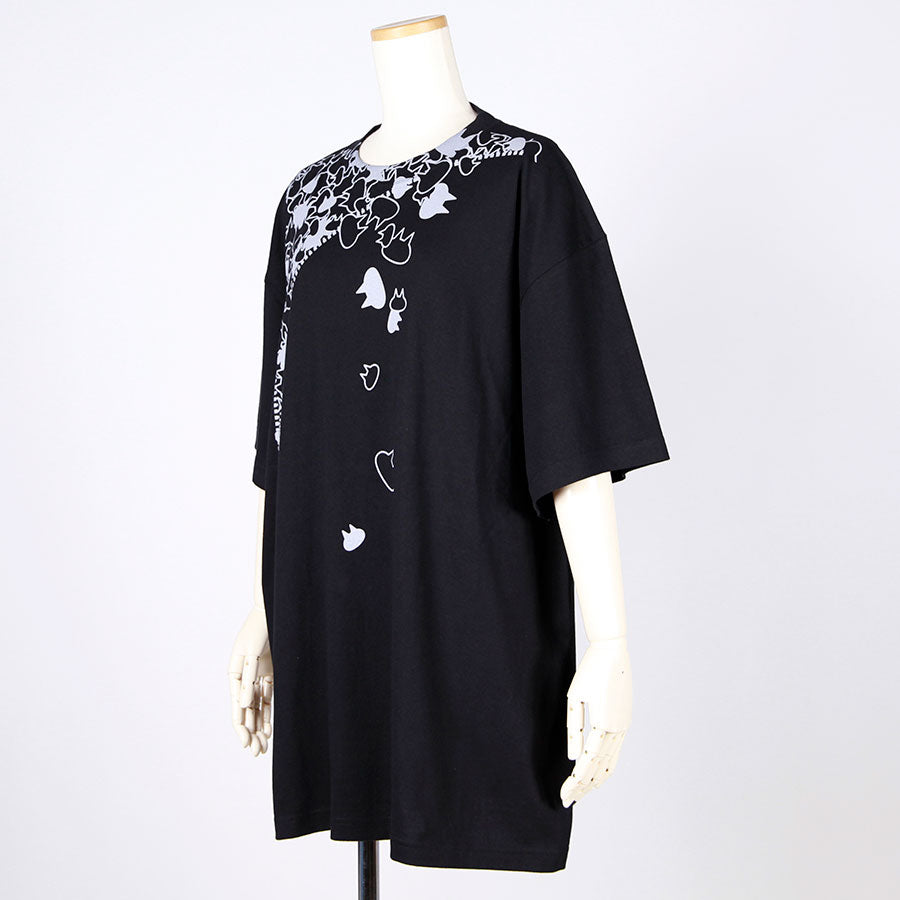 MINT NeKO Zipper Print BIG T-shirt / BK-GY