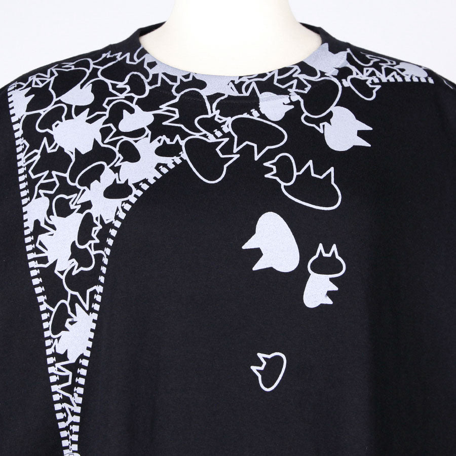 MINT NeKO Zipper Print BIG T-shirt / BK-GY