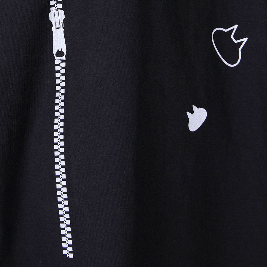 MINT NeKO Zipper Print BIG T-shirt / BK-GY