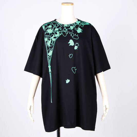 MINT NeKO ジッパープリント BIG Tシャツ BK-GRN