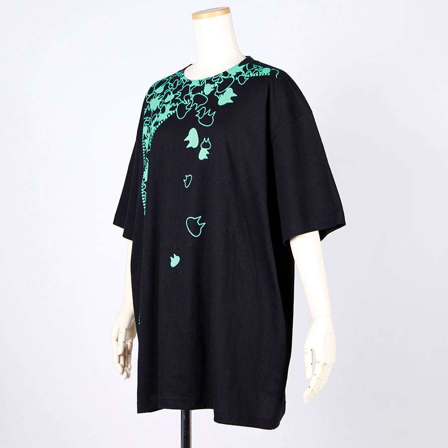 MINT NeKO Zipper Print BIG T-shirt / BK-GRN