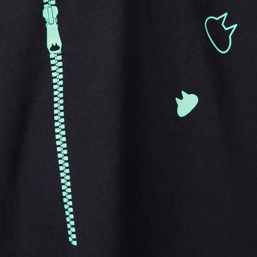 MINT NeKO Zipper Print BIG T-shirt / BK-GRN