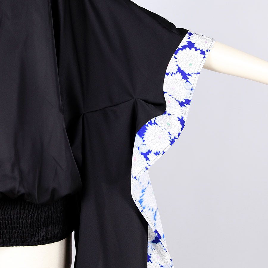 [One-of-a-kind item] TKg Vintage Kimono Blue Chrysanthemum Swinging Sleeve Tops