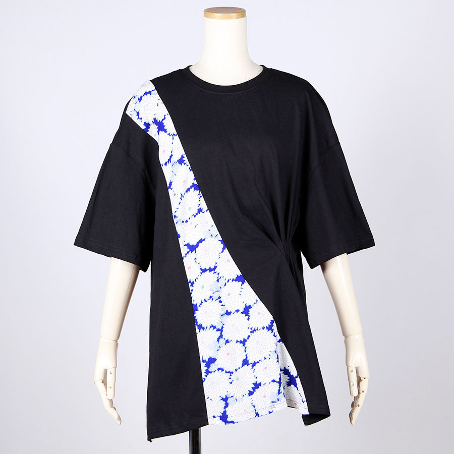 [One-of-a-kind item] TKg Vintage Kimono Blue Chrysanthemum Tucked Tops
