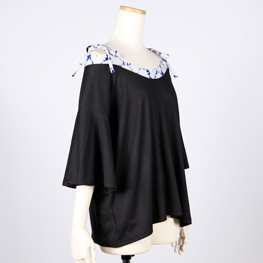 [One-of-a-kind item] TKg Vintage Kimono Blue Chrysanthemum Open Shoulder Tops