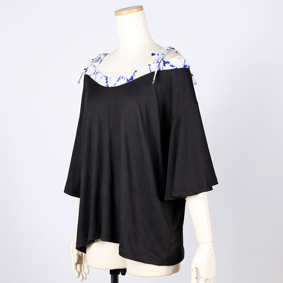 [One-of-a-kind item] TKg Vintage Kimono Blue Chrysanthemum Open Shoulder Tops