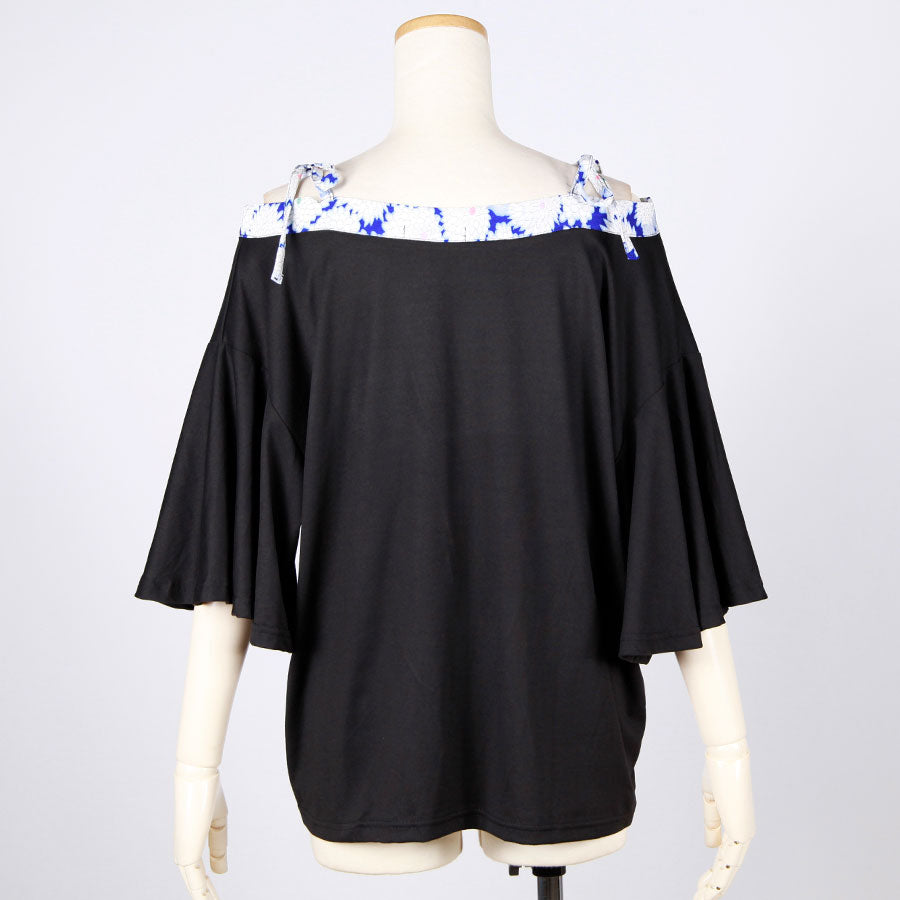 [One-of-a-kind item] TKg Vintage Kimono Blue Chrysanthemum Open Shoulder Tops