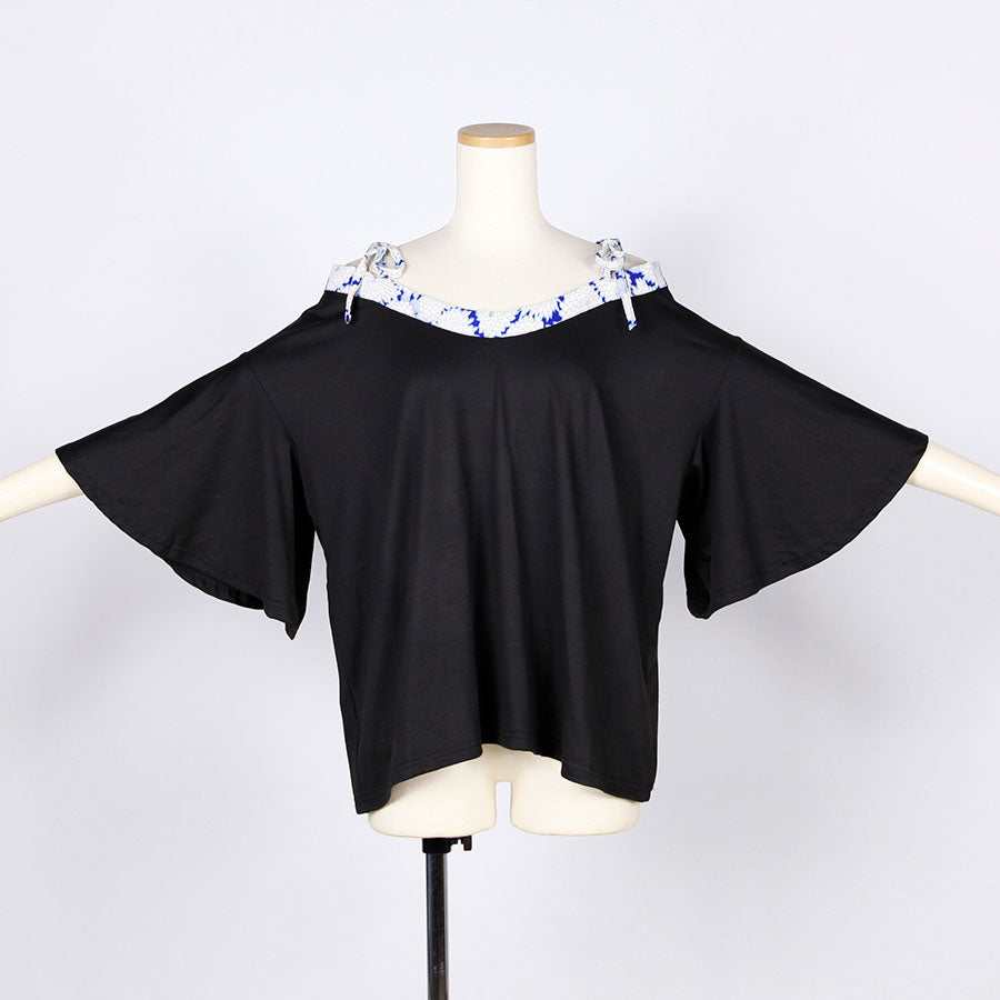 [One-of-a-kind item] TKg Vintage Kimono Blue Chrysanthemum Open Shoulder Tops