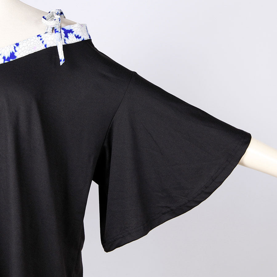 [One-of-a-kind item] TKg Vintage Kimono Blue Chrysanthemum Open Shoulder Tops