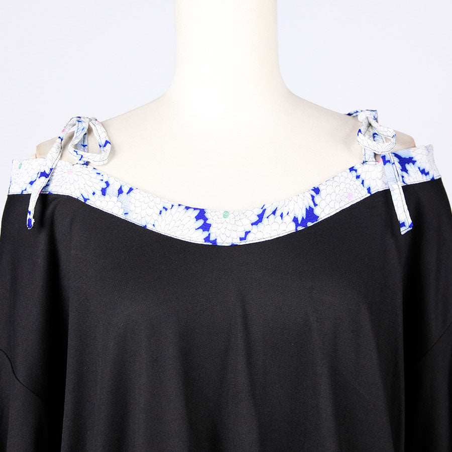 [One-of-a-kind item] TKg Vintage Kimono Blue Chrysanthemum Open Shoulder Tops
