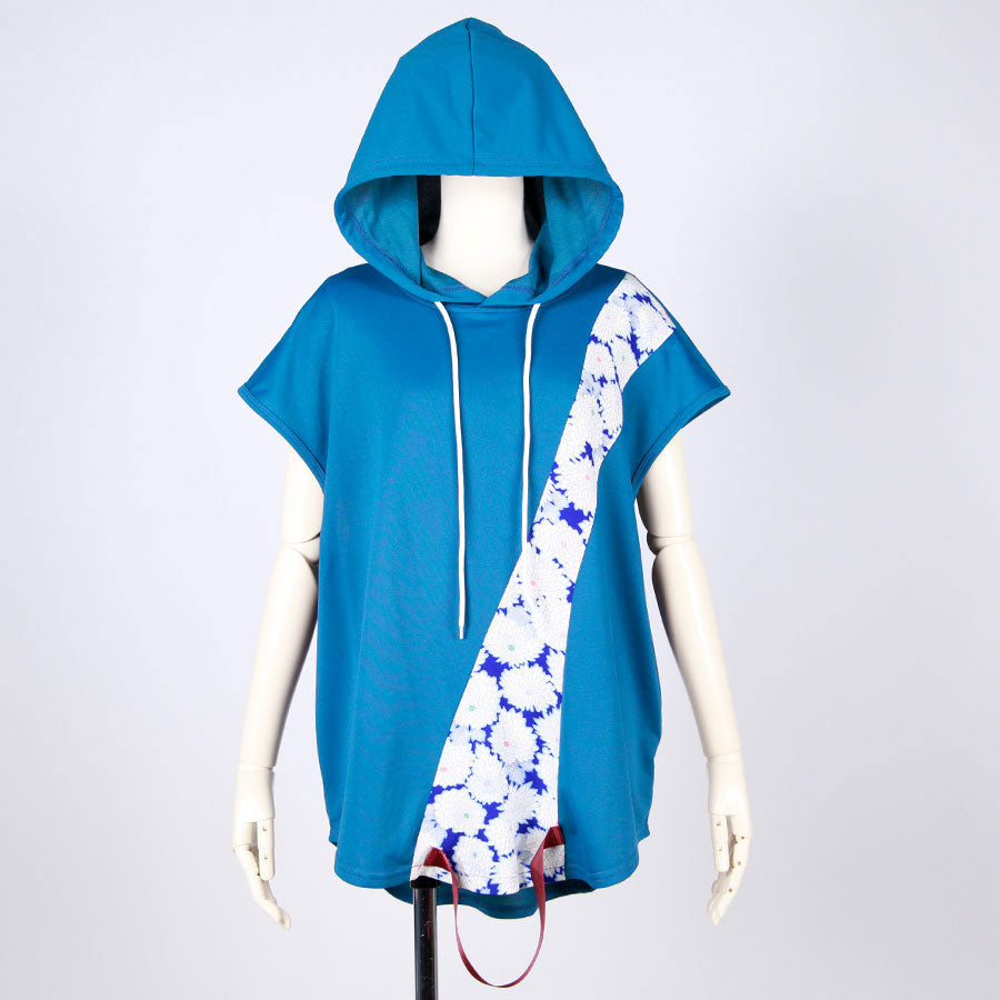 [One-of-a-kind item] TKg Vintage Kimono Blue Chrysanthemum Sleeveless Hoodie