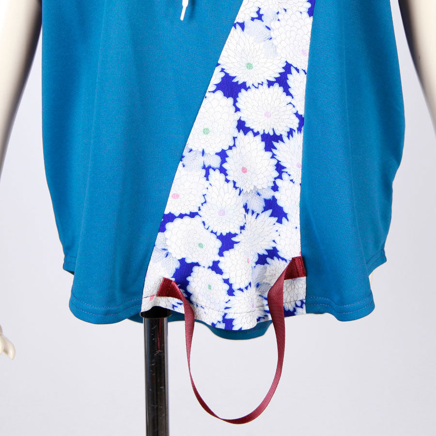 [One-of-a-kind item] TKg Vintage Kimono Blue Chrysanthemum Sleeveless Hoodie