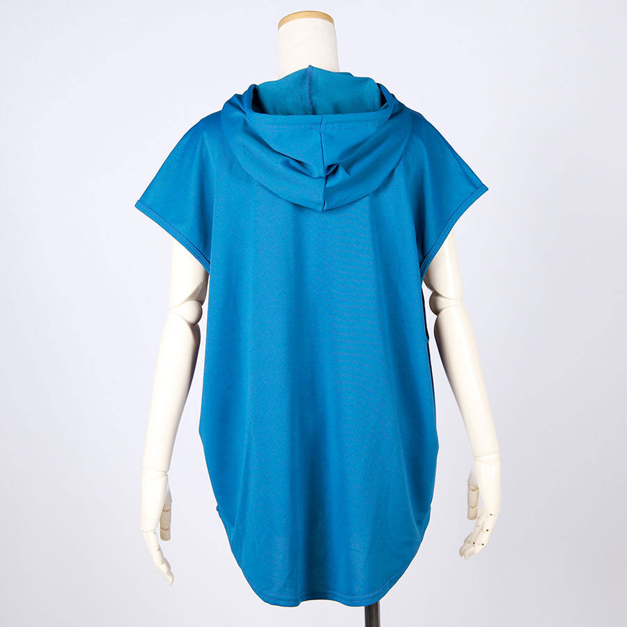[One-of-a-kind item] TKg Vintage Kimono Blue Chrysanthemum Sleeveless Hoodie