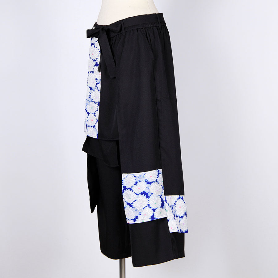 [One-of-a-kind item] TKg Vintage Kimono Blue Chrysanthemum Fluttering Pants