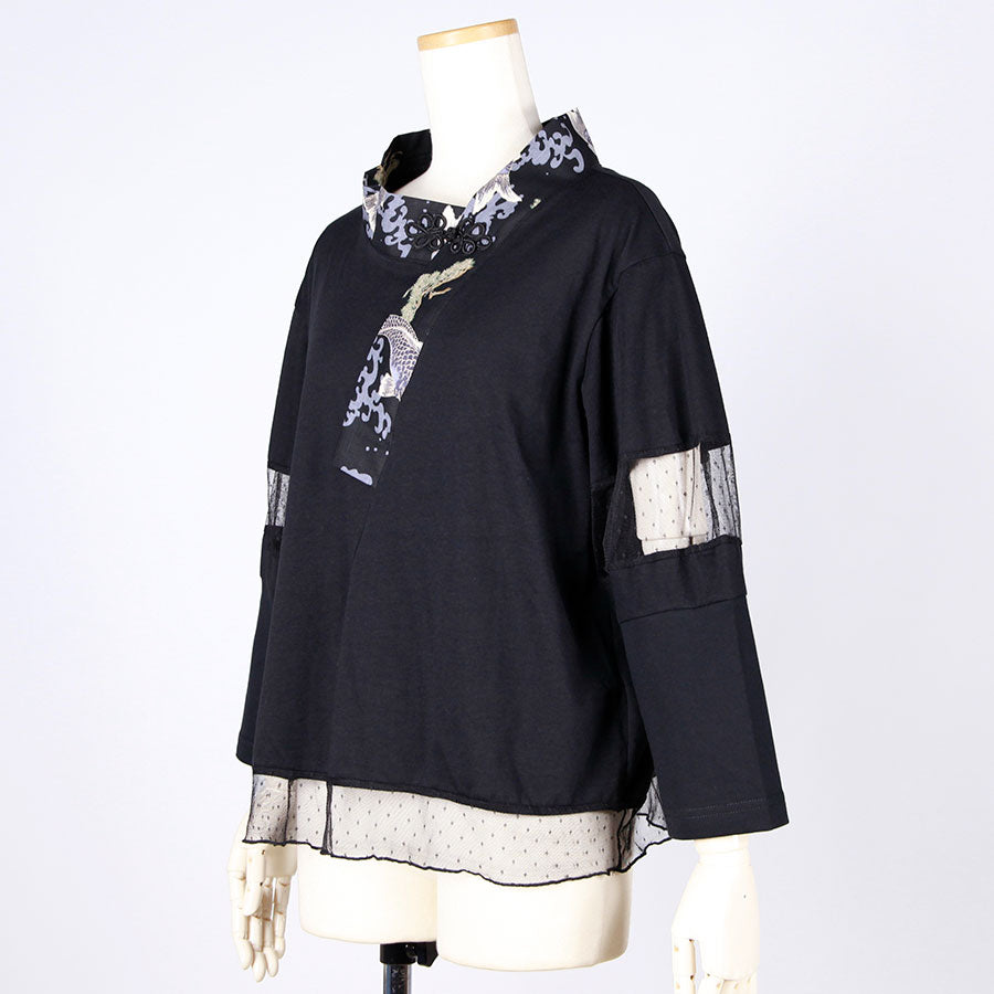 [One-of-a-kind item] TKg Carp Swimming in the Sky Tulle Switching Kimono Collar Tops
