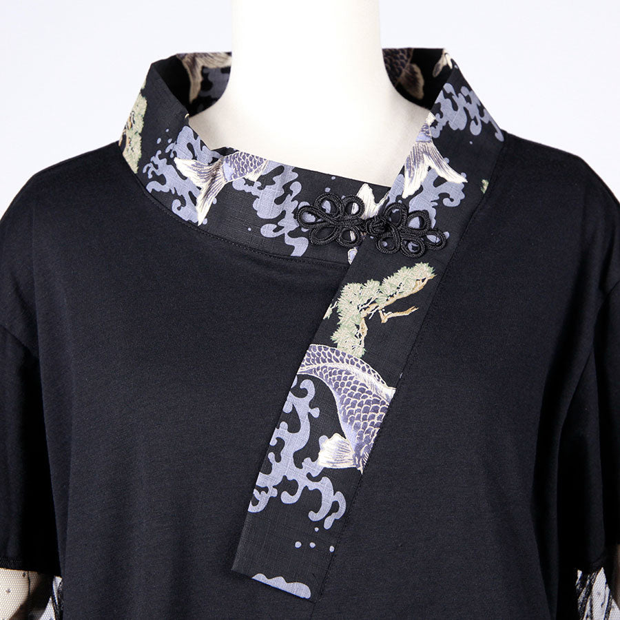 [One-of-a-kind item] TKg Carp Swimming in the Sky Tulle Switching Kimono Collar Tops