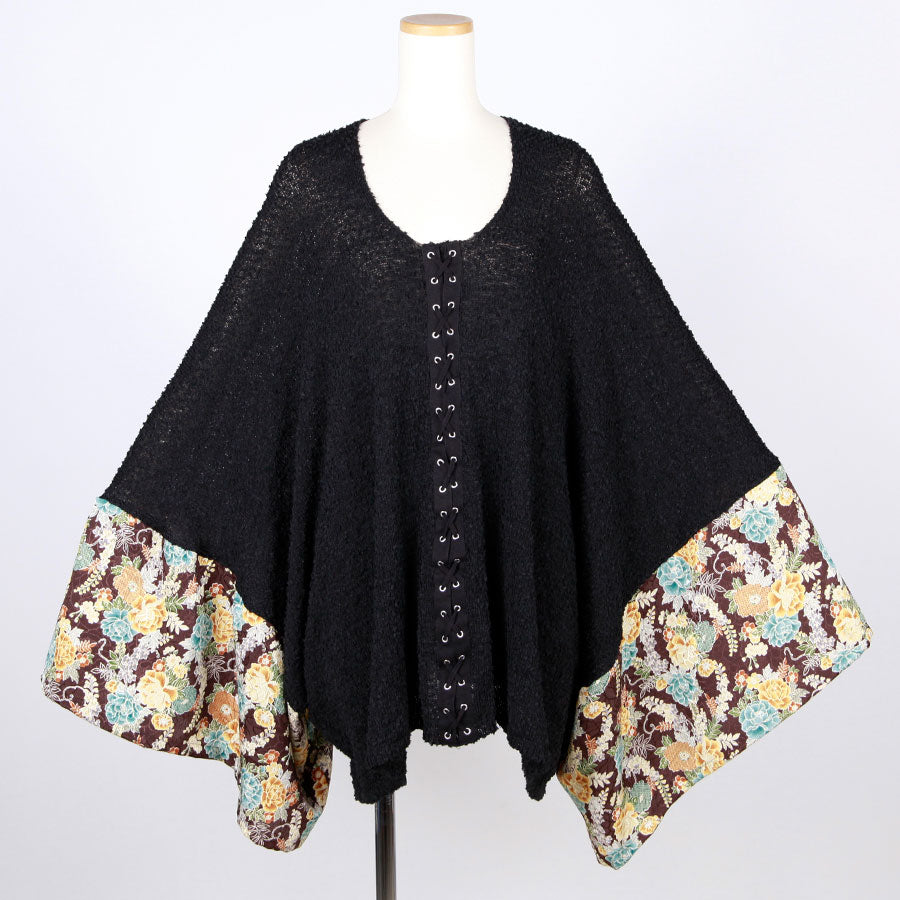[One-of-a-kind item] TKg wisteria and peony Lace-up Knit