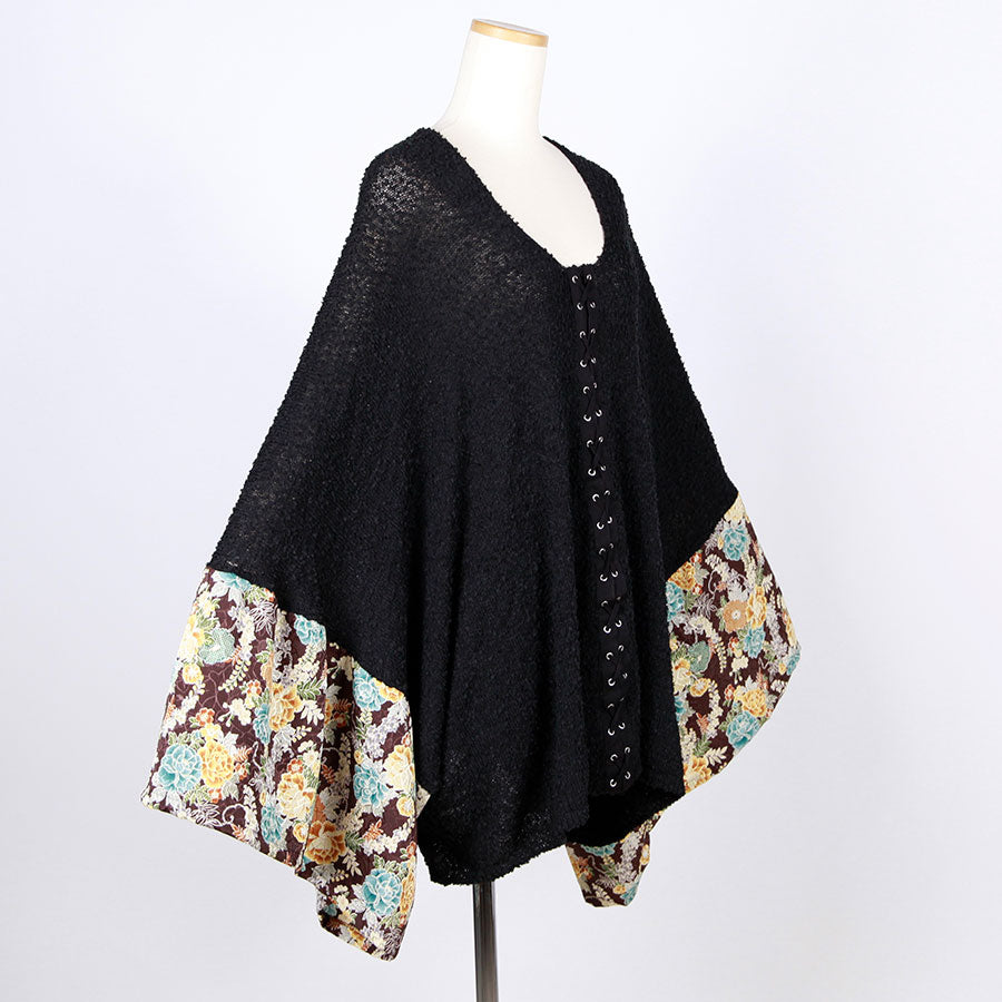 [One-of-a-kind item] TKg wisteria and peony Lace-up Knit