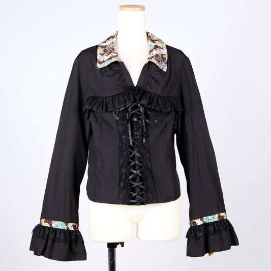 [One-of-a-kind item] TKg Wisteria and Peony Lace-up Blouse