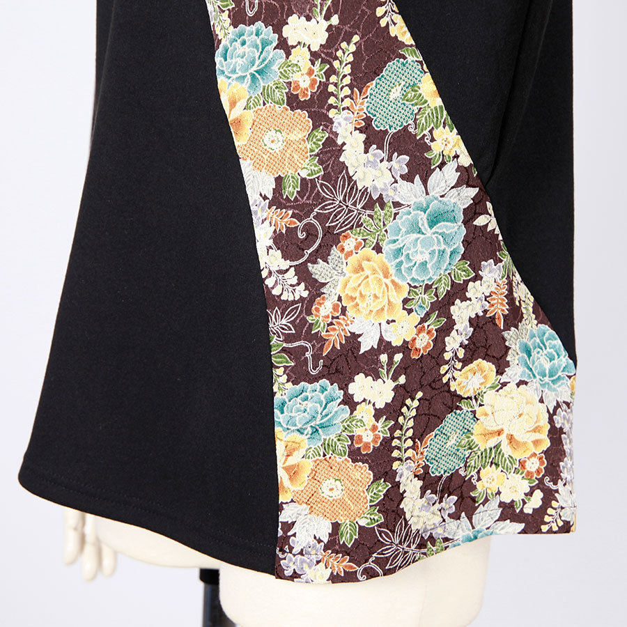 [One-of-a-kind item] TKg Wisteria and Peony Japanese Pattern Switching Round Neck Tops
