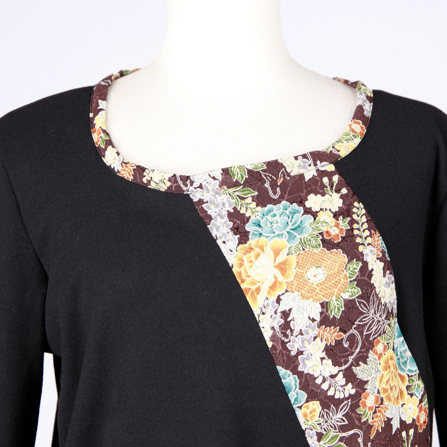 [One-of-a-kind item] TKg Wisteria and Peony Japanese Pattern Switching Round Neck Tops
