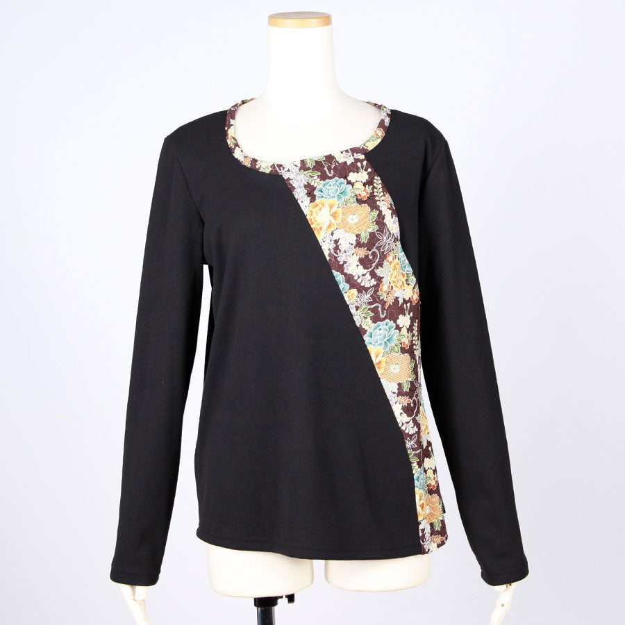 [One-of-a-kind item] TKg Wisteria and Peony Japanese Pattern Switching Round Neck Tops